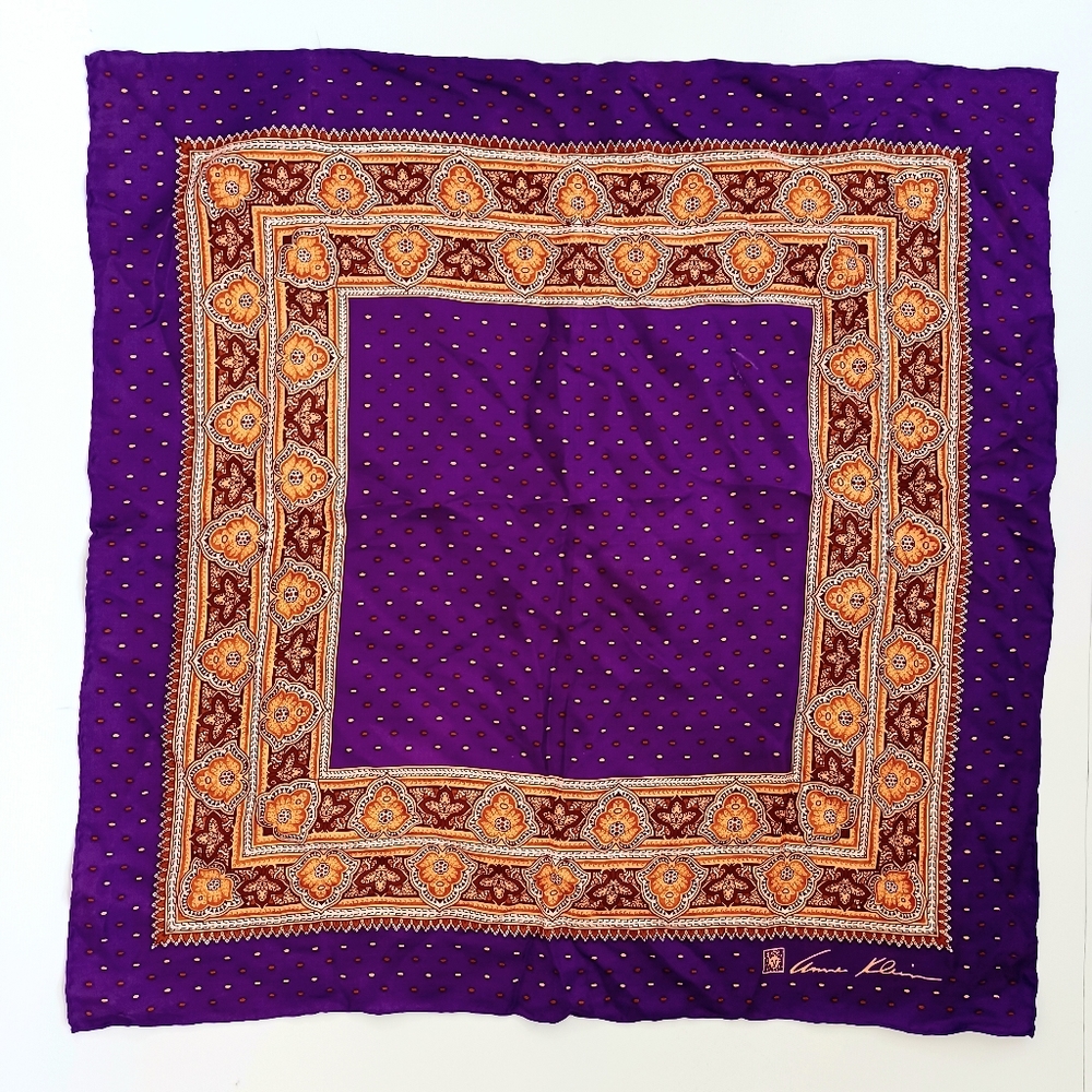 Anne Klein 100% Silk Nexk Scarf purple brown 20x20"